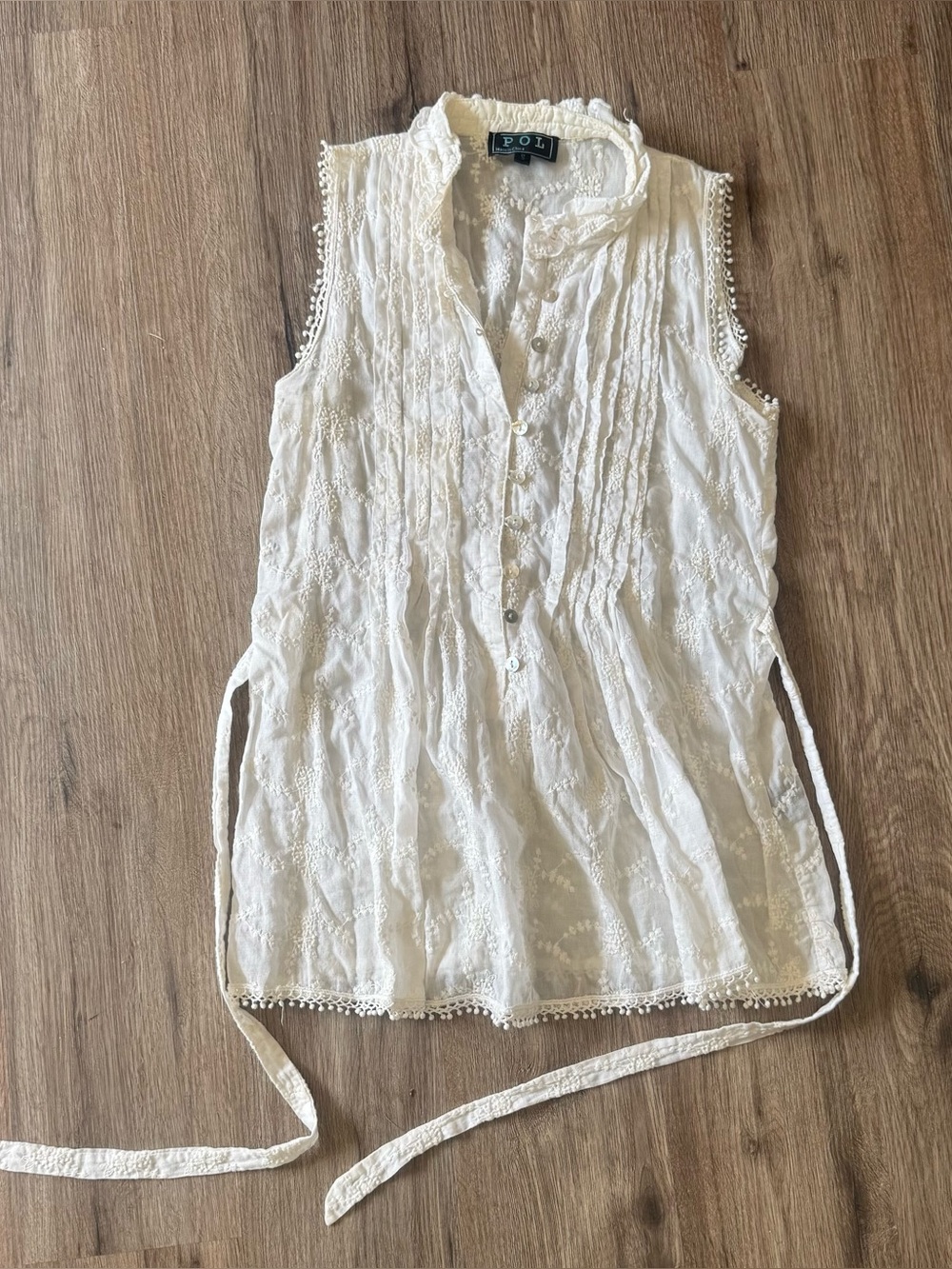POL White Lace Blouse Embroidered 100% cotton Sleeveless S coquette Dainty